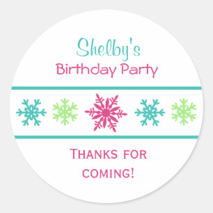 Cute Multicolor Snowflake Birthday Party Favour Classic Round Sticker