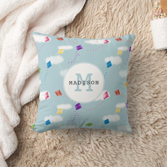 Cute Multicolored Flying Kites Kids Monogram Cushion (Blanket)