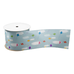 Cute Multicolored Flying Kites Kids Pattern Satin Ribbon