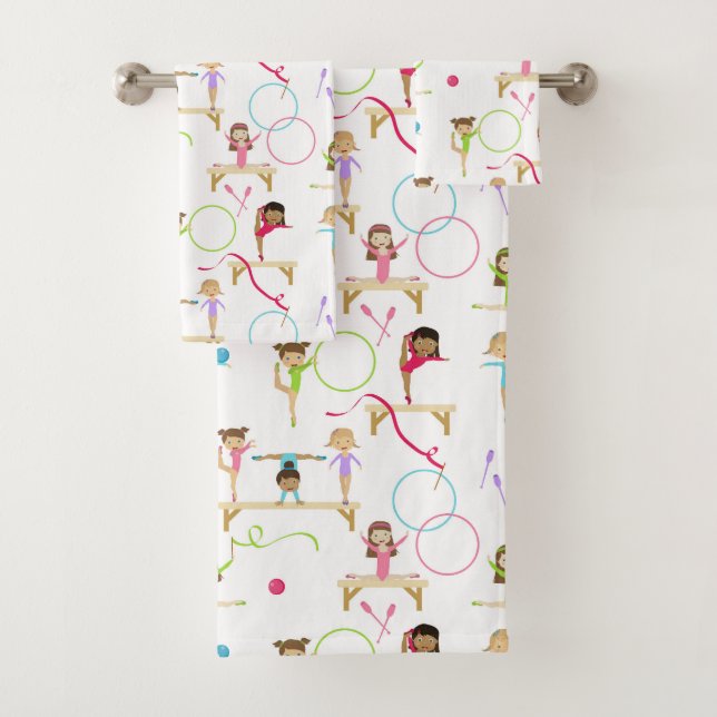 Cute Multicolored Gymnastics Kids  Bath Towel Set (Insitu)