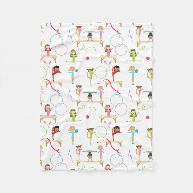 Cute Multicolored Gymnastics Kids Pattern Fleece Blanket (Front)
