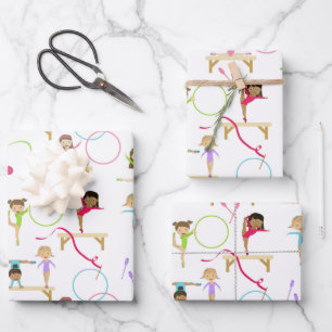 Cute Multicolored Gymnastics Kids Pattern Wrapping Paper Sheet