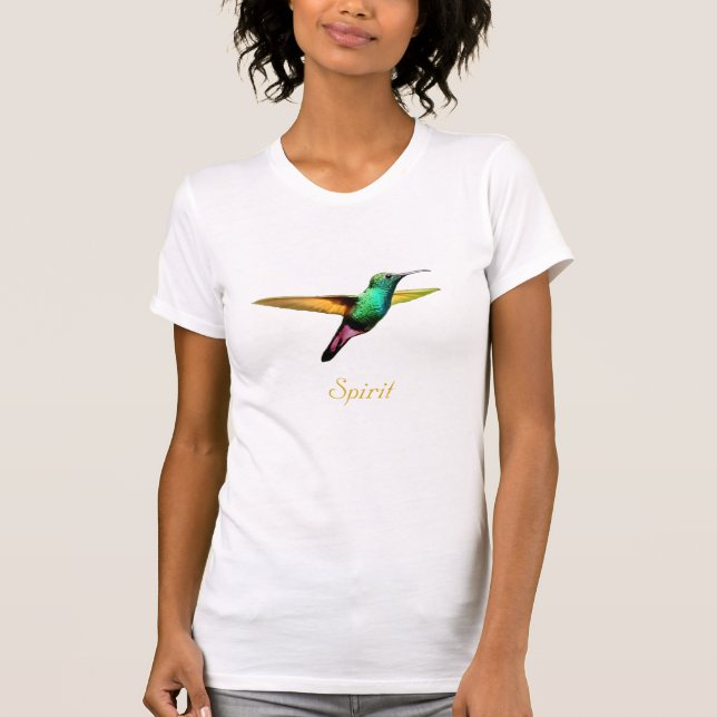 Cute multicolored hummingbird & golden calligraphy T-Shirt (Front)