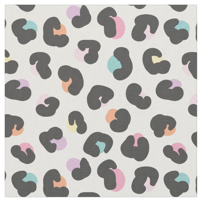Cute Multicolored Leopard Spots on white Fabric (Close Up)