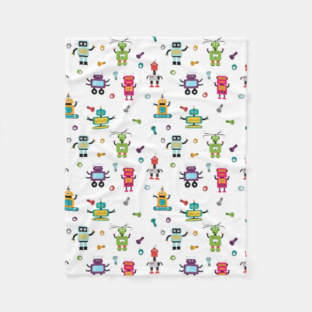 Cute Multicolored Robots Kids Robot Pattern Fleece Blanket (Front)