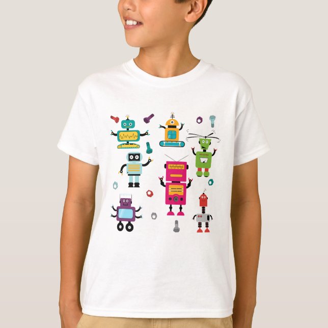 Cute Multicolored Robots Kids Robot Pattern T-Shirt (Front)