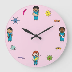 Cute Multicultural Germ Fighters Large Clock