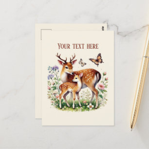 Cute Mum and baby deer add your message Postcard