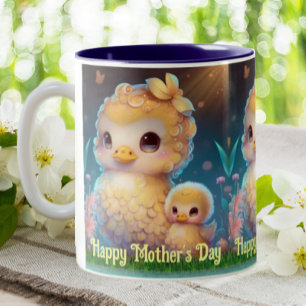 Cute Mum and Baby Duck in Garden Mother's Day Art Two-Tone Coffee Mug