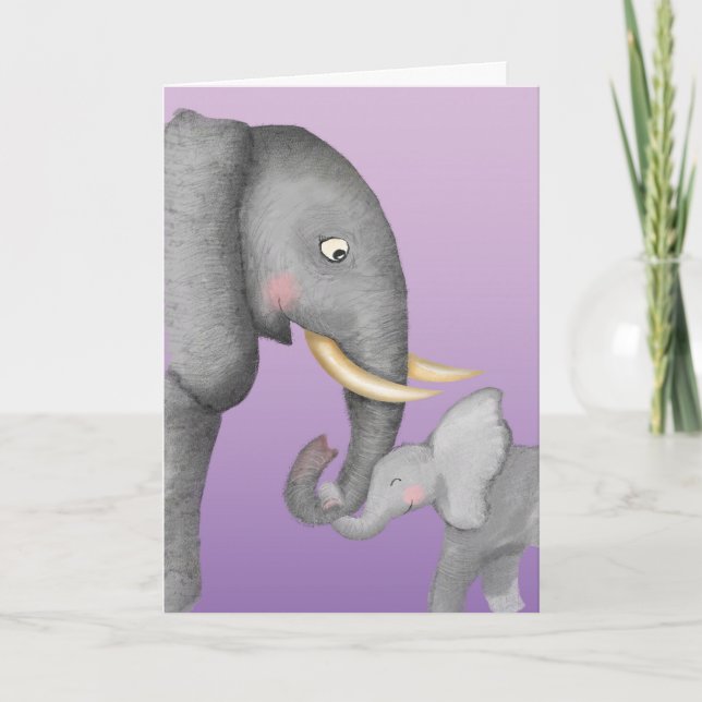 Cute mum and baby elephant Mothering Sunday card (Front)