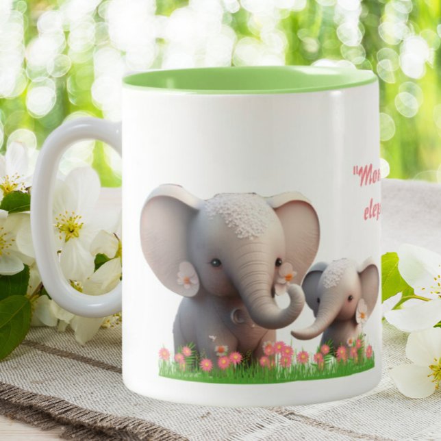 Cute Mum and Baby Elephant Personalised  Two-Tone Coffee Mug (Creator Uploaded)
