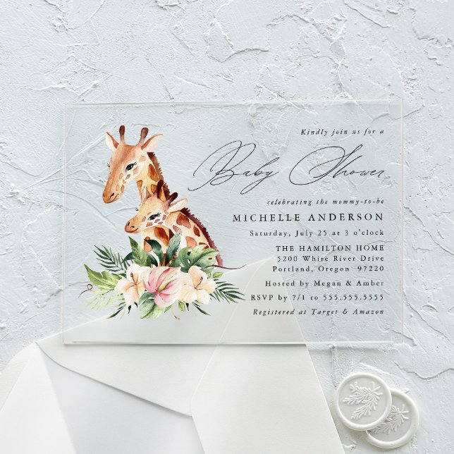 Cute Mum and Baby Giraffe Baby Shower Acrylic Invitations (Creator Uploaded)