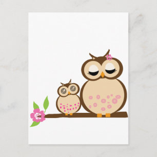 Cute mum and baby owl postcard