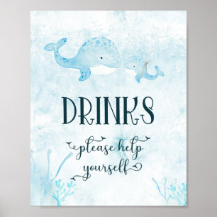 Cute Mum and Baby Whale Drinks Poster