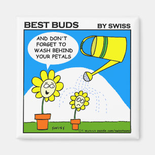 Cute Mum and Kids Bathtime Cartoon Flowers Magnet