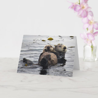 Cute Mum and Pup Sea Otters Card