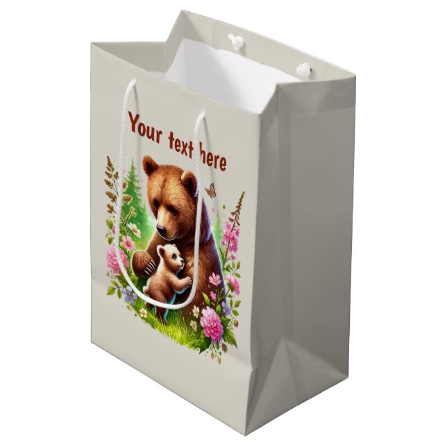 Cute Mum baby customisable bear Medium Gift Bag (Front Angled)