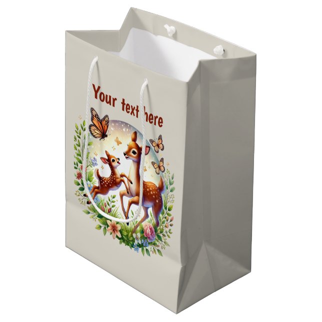 Cute Mum baby customisable deer Medium Gift Bag (Front Angled)