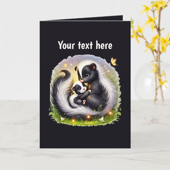 Cute Mum baby customisable skunk  Card (Yellow Flower)