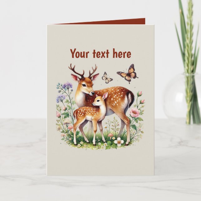 Cute Mum baby deer customisable  Card (Front)
