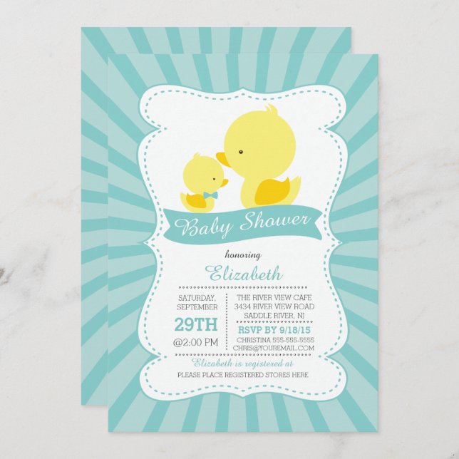 Cute Mum Baby Ducks Neutral Boys Baby Shower Invitation (Front/Back)