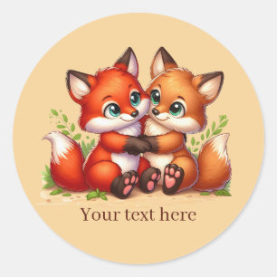 Cute Mum baby fox customisable Classic Round Sticker