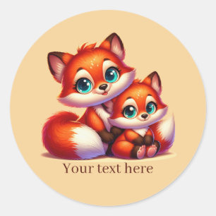 Cute Mum baby fox customisable Classic Round Sticker