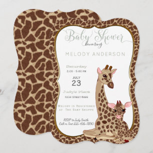 Cute Mum & Baby Giraffe Animal Theme Baby Shower Invitation