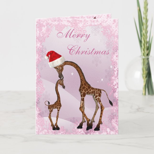 Cute Mum & Baby Giraffe Christmas Card (Front)