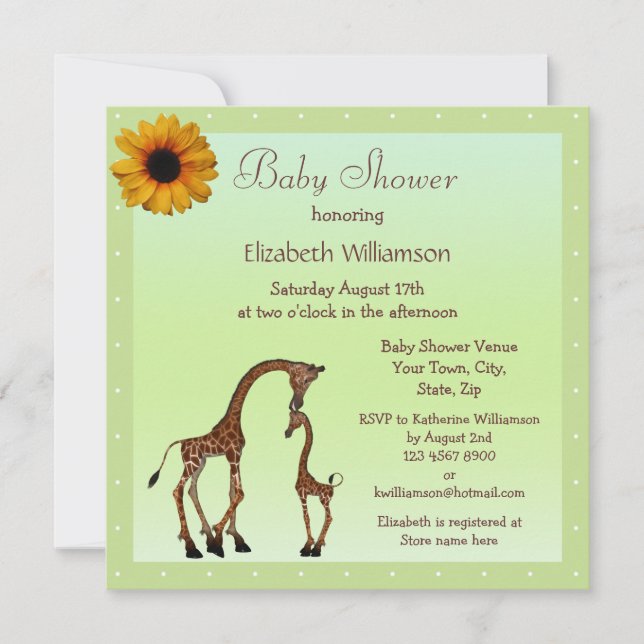 Cute Mum & Baby Giraffe Neutral Green Baby Shower Invitation (Front)