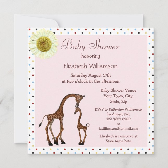 Cute Mum & Baby Giraffe Pink Baby Shower Invitation (Front)