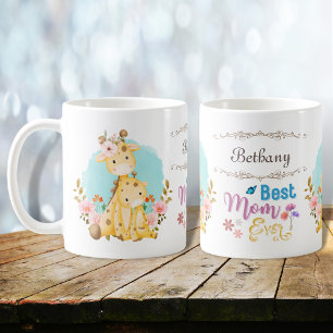Cute Mum Baby Giraffes Best Mum Ever Personalised Coffee Mug