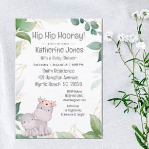 Cute Mum Baby Hippo Greeney Baby Shower    Invitation