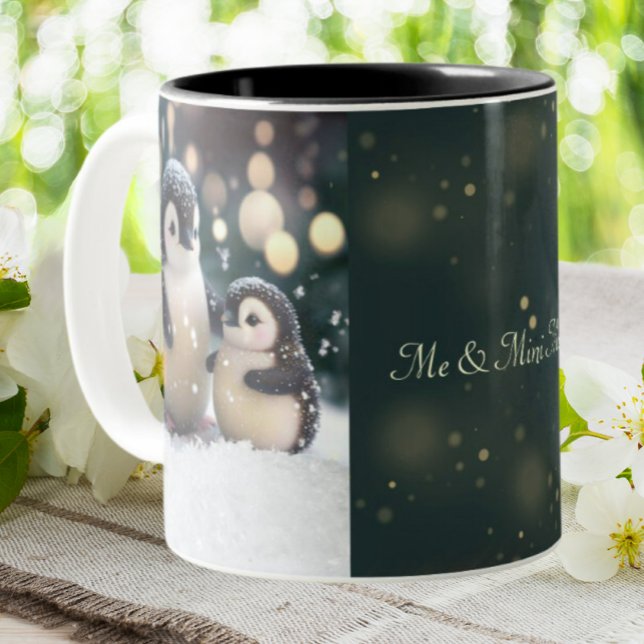 Cute Mum & Baby Penguin Me & Mini Me Personalised Two-Tone Coffee Mug (Creator Uploaded)