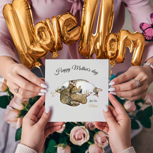 Cute Mum Cat nursing her little kittens Card