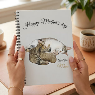 Cute Mum Cat Nursing her little kittens Notebook