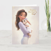 Cute Mum Cuddling Baby Bunny Happy Mother’s Day