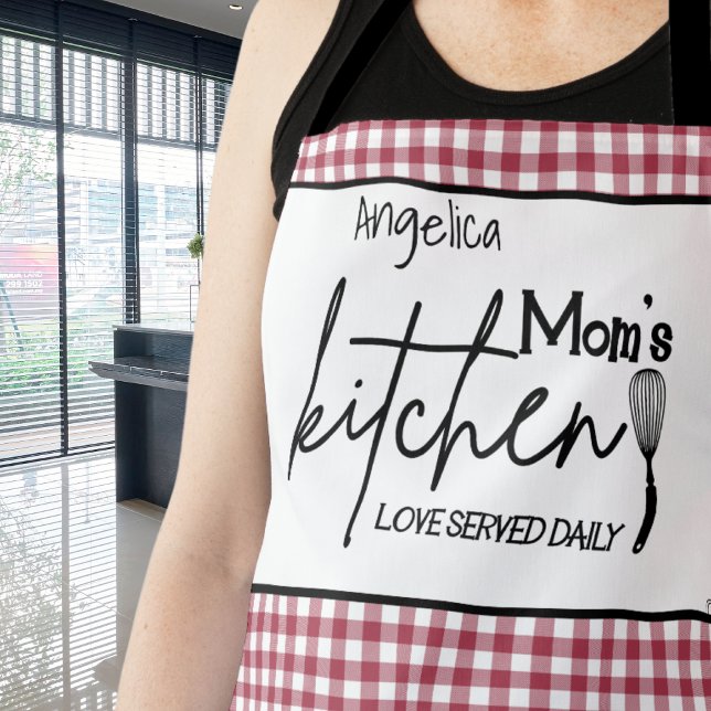 Cute Mum Love Farmhouse Red White Buffalo Plaid Apron (Creator Uploaded)