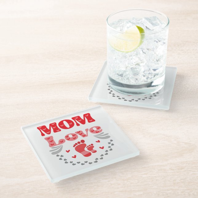 Cute Mum Love Glass Coaster (Angled)