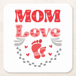 Cute Mum Love Square Paper Coaster