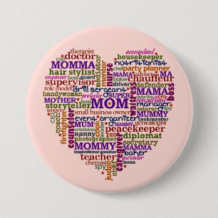 Cute Mum Mother's Day Word Art Heart 7.5 Cm Round Badge