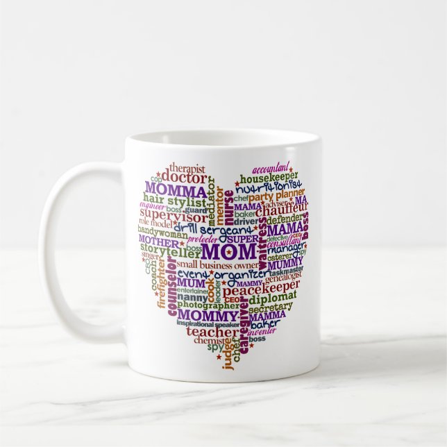 Cute Mum Mother's Day Word Art Heart Coffee Mug (Left)