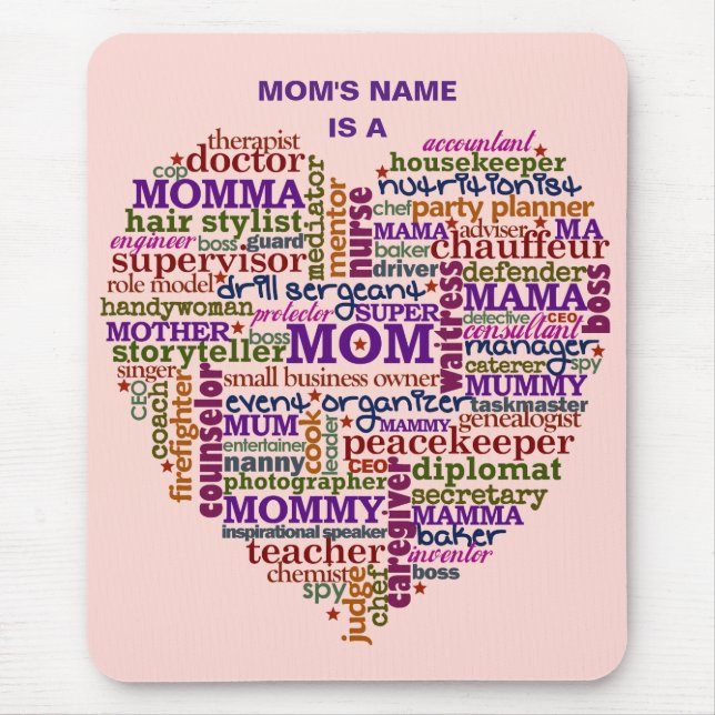 Cute Mum Mother's Day Word Art Heart Personalised Mouse Pad (Front)