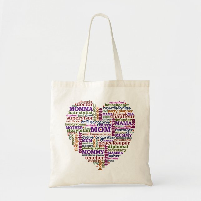 Cute Mum Mother's Day Word Art Heart Tote Bag (Front)