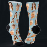 Cute Mum of 3 Kids Photo Personalised Socks<br><div class="desc">Cute and funny personalised 3-face photo crew socks for moms in a light steel blue colour. To use a cutout of your sons or daughters faces like in the example you can download any mobile or computer app,  use Canva or Photoshop,  and upload a transparent png file.</div>