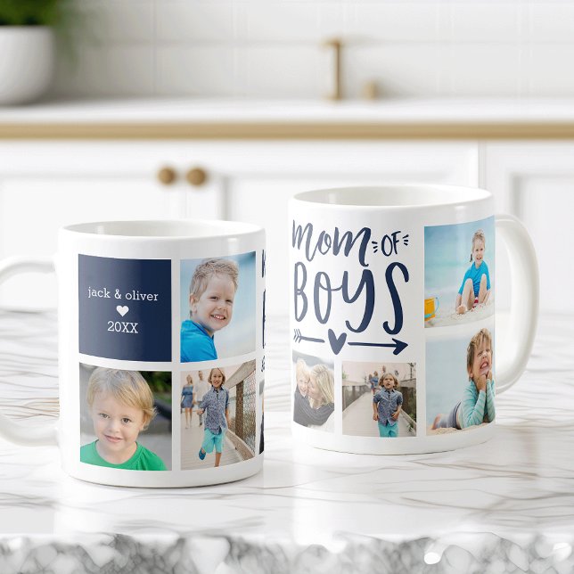 Cute Mum of Boys Photo Collage Coffee Mug (Creator Uploaded)