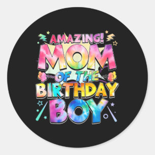 Cute Mum Of The Birthday Boy Tie Dye Matching Classic Round Sticker