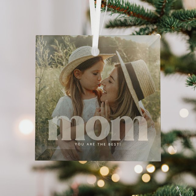 Cute Mum Overlay Typography Photo  Glass Tree Decoration (Creator Uploaded)