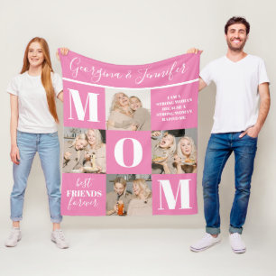 Cute Mum Photo Collage Pink Fleece Blanket
