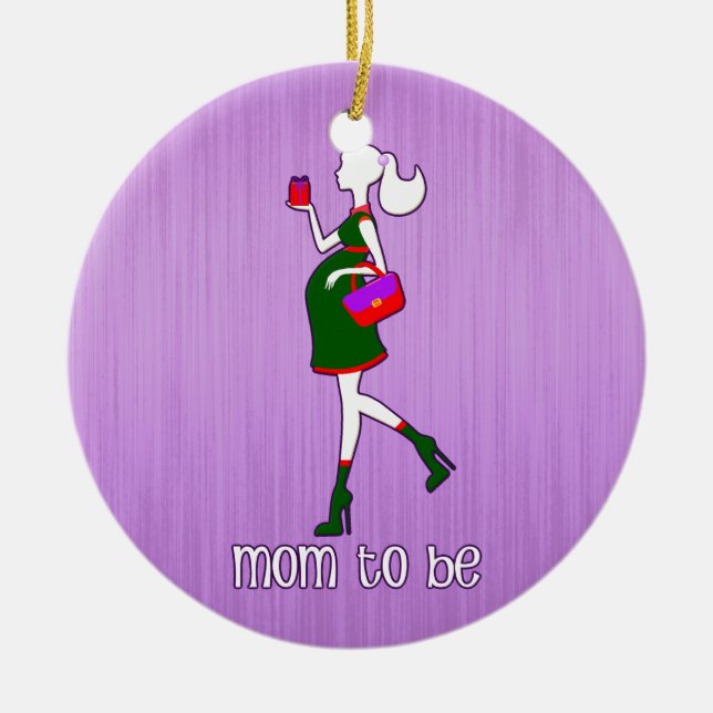 Cute Mum To Be Maternity Personalised Dated Ceramic Ornament (Front)